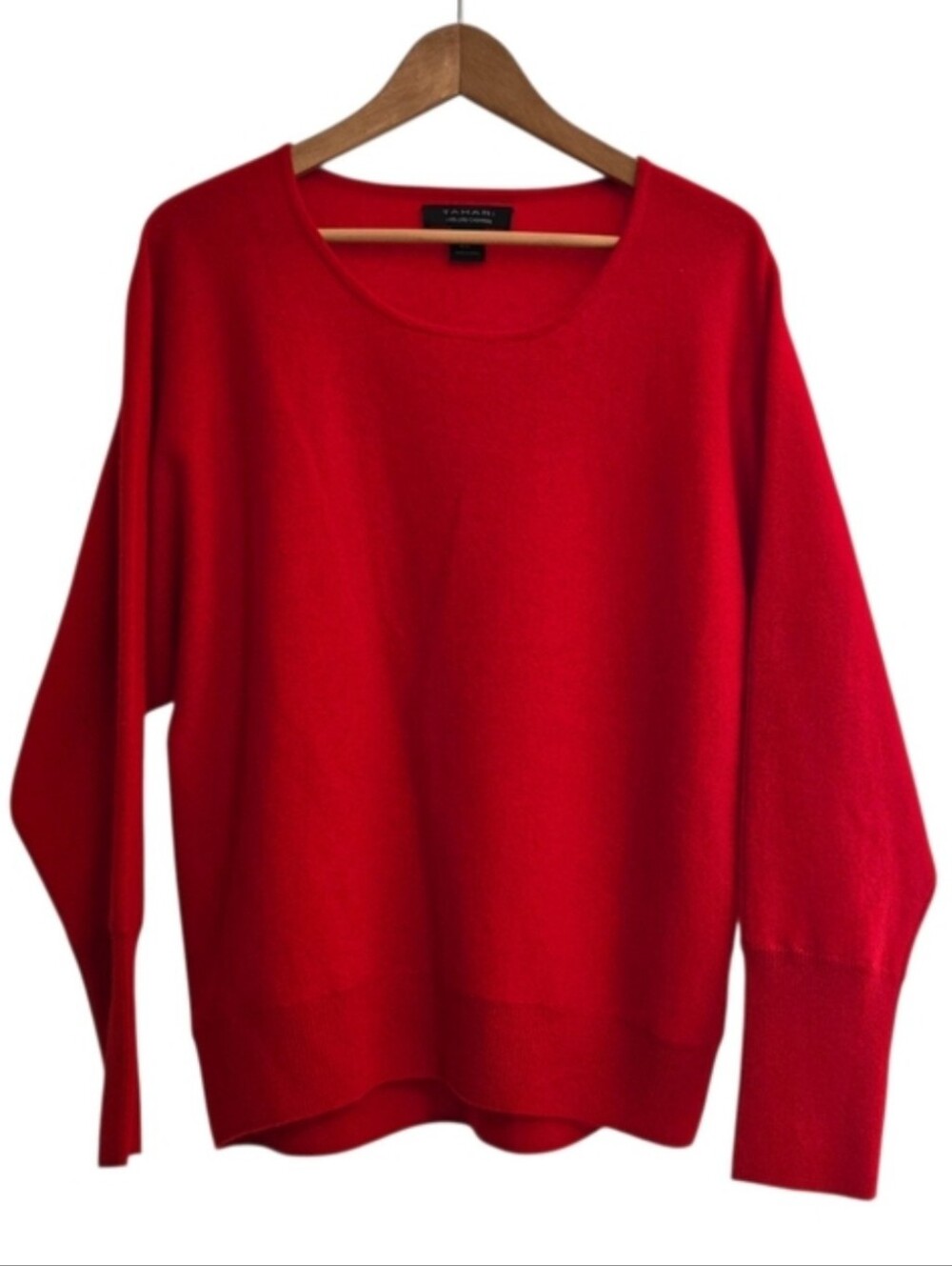 Cashmere 100% Red Dolman Sleeve Sweater | Quiet Luxury Minimalist Knit Top | XL
